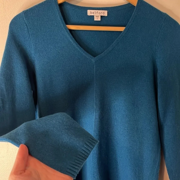 Belford Royal Blue 100% Cashmere V-Neck Sweater Sz S - Picture 5 of 7